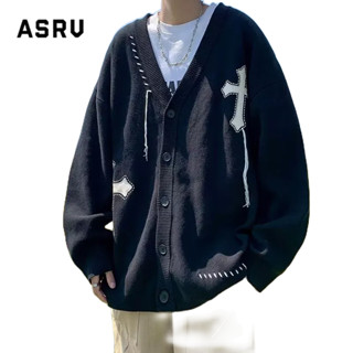 ASRV เสื้อสเวตเตอร์ถัก 2023 ใหม่ฤดูใบไม้ร่วงและฤดูหนาวเฉพาะญี่ปุ่นขี้เกียจลมRetroเสื้อกันหนาวสีดำผู้ชายและผู้หญิง