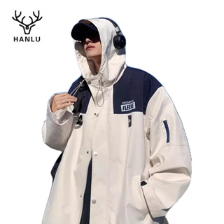 HANLU 2023 ใหม่สไตล์อเมริกันกีฬาหลวมเสื้อผู้ชายฤดูใบไม้ผลิและฤดูใบไม้ร่วงแจ็คเก็ตกลางแจ้ง