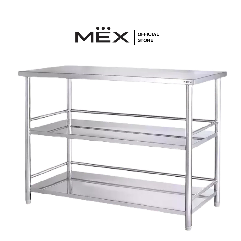 MEX รุ่น SH1286-1 โต๊ะอเนกประสงค์ 3 ชั้นวางสเตนเลส สตีล 304 ขนาด 120 x 60 x 86 ซม. (ประกอบสำเร็จ)