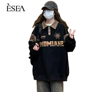 ESEA เสื้อสเวตเตอร์ผู้ชายแบรนด์อินเทรนด์สไตล์ยุโรปและอเมริกาฤดูใบไม้ผลิและฤดูใบไม้ร่วงความรู้สึกการออกแบบใหม่ถนนสูงตัดกันหลวมเสื้อสเวตเตอร์ลําลองของผู้ชาย