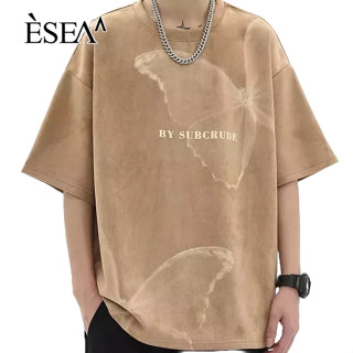 ESEA ผู้ชายเสื้อยืดพิมพ์ผีเสื้ออเมริกันย้อนยุคลำลองผู้ชายเสื้อยืดแนวโน้มแฟชั่นลำลองผู้ชายแขนสั้