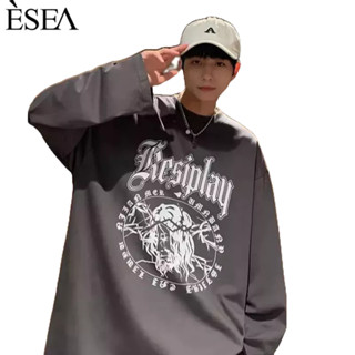 ESEA เสื้อสเวตเตอร์ผู้ชายวินเทจแขนยาวสไตล์ยุโรปและอเมริกาแฟชั่นแบรนด์พิมพ์ฤดูใบไม้ร่วงหลวมวินเทจผู้ชายเสื้อสเวตเตอร์ลําลอง