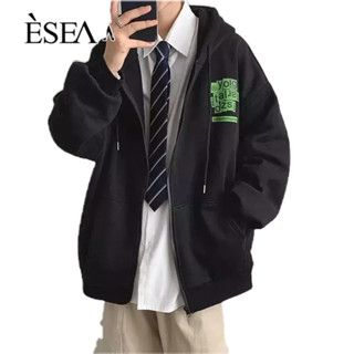 ESEA เสื้อผู้ชายมีฮู้ดแบรนด์อินเทรนด์ที่เรียบง่ายฤดูใบไม้ผลิและฤดูใบไม้ร่วงซิปตัวอักษรพิมพ์วินเทจแฟชั่นแฟชั่นป๊อปเสื้อโค้ทผู้ชาย