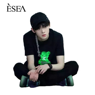 ESEA เสื้อเชิ้ตแขนสั้นผู้ชาย แขนสั้นแฟชั่นผ้าฝ้ายแท้