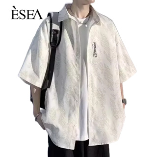 ESEA ผู้ชายเสื้อวรรณกรรมและศิลปะที่เรียบง่ายแนวโน้มเสื้อผู้ชายเยาวชนขี้เกียจแฟชั่นสั้น-แขน