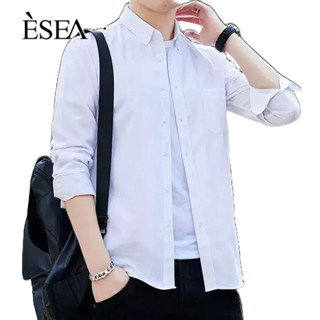 ESEA เสื้อเชิ้ตแขนยาวผู้ชาย เสื้อแฟชั่นผช สไตล์เกาหลี เสื้อเชิ้ตสีพื้น เสื้อเชิ้ตลำลองเสื้อเชิ้ตชายเสื้อผ้าไทยชายเสื้อเชิ้ตสีขาว