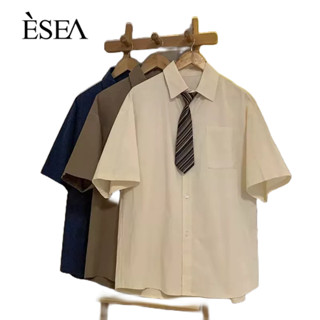 ESEA เสื้อผู้ชายใหม่เยาวชนแฟชั่นลำลองผู้ชายเสื้อสีทึบยืนปกแขนสั้น