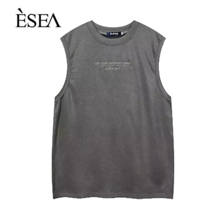 ESEA เสื้อกั๊กผู้ชายอินเทรนด์หลวมกีฬาเสื้อกั๊กผู้ชายสไตล์อเมริกันปักเสื้อยืดแขนกุดลำลอง