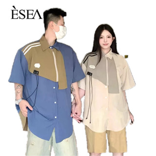 ESEA เสื้อเชิ้ตผู้ชายเทรนด์อเนกประสงค์ฮาราจูกุลำลองเสื้อคู่วรรณกรรมญี่ปุ่นแขนสั้นยอดนิยม