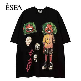 ESEA เสื้อยืดผู้ชายลำลองแฟชั่นทุกการแข่งขันเสื้อยืดผู้ชายอเมริกันย้อนยุคการ์ตูนสนุกพิมพ์ผู้ชายแขนสั้น