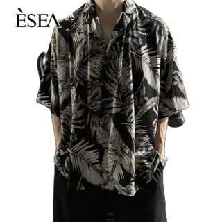 ESEA เสื้อเชิ้ตผู้ชายหลวมอเนกประสงค์บางเทรนด์แฟชั่นเสื้อเชิ้ตผู้ชายฮาวายลายดอกไม้แขนสั้นผู้ชาย