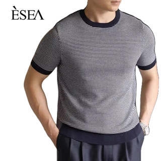 ESEA เสื้อยืดผู้ชายอารมณ์ลายเรียบง่ายเสื้อยืดผู้ชายใหม่คอกลมแขนสั้นผ้าไหมน้ำแข็งมาตรฐาน