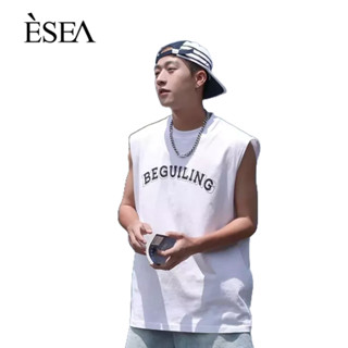 ESEA เสื้อกั๊กผู้ชายหลวมทั้งหมด-การแข่งขันลำลองเสื้อกั๊กผู้ชายตัวอักษรที่เรียบง่ายพิมพ์เสื้อยืด