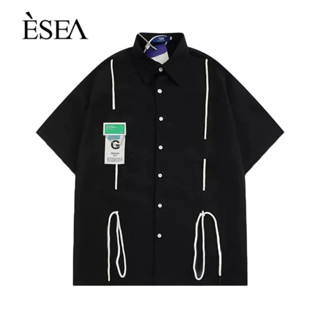 ESEA เสื้อเชิ้ตผู้ชาย แนวสตรีท หลวม แฟชั่นเฉพาะ เสื้อเชิ้ตผู้ชายอินเทรนด์ ดีไซน์ล้ำ แขนสั้นผู้ชาย