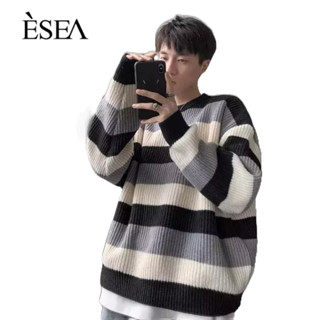 ESEA เสื้อกันหนาวผู้ชายฤดูใบไม้ร่วงและฤดูหนาวแบรนด์แฟชั่นใหม่สไตล์ญี่ปุ่นและเกาหลีลาย INS สไตล์แฟชั่นถักเสื้อสเวตเตอร์คอกลมผู้ชาย