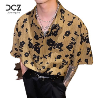 DICHUANGZHE เสื้อเชิ้ตผู้ชาย เสื้อเชิ้ตแขนยาวลายอินเทรนด์