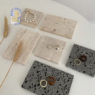 <ใหม่! แท่นปูนหิน> แท่นหินทราเวอร์ทีน Travertine หินอ่อน แท่นหินมีโพรง พร็อบถ่ายรูป, ของแต่งบ้าน