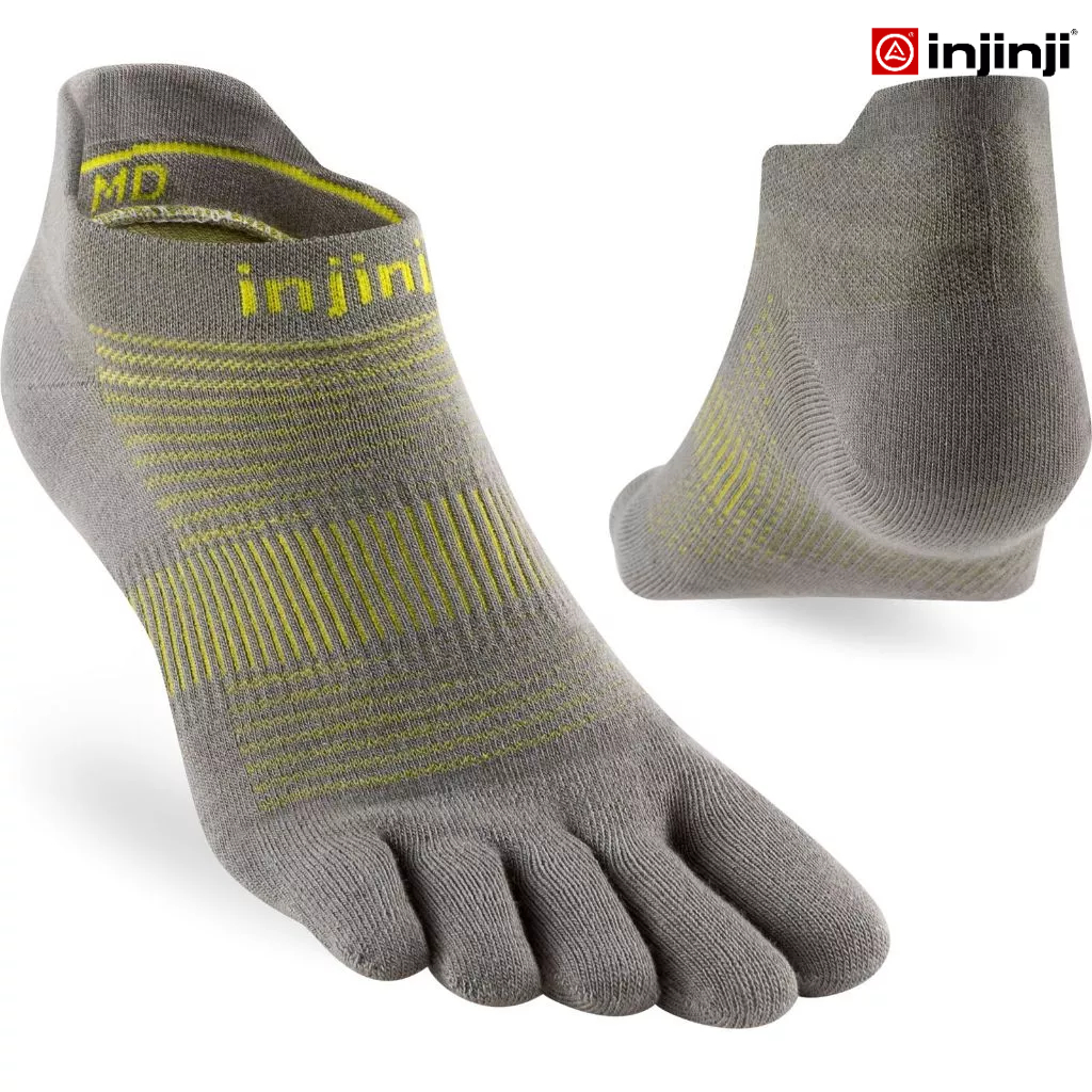 INJINJI ถุงเท้าวิ่งแยกนิ้ว RUN LIGHTWEIGHT NO-SHOW COOLMAX NEON SILVER รุ่นวิ่ง ข้อสั้น ใส่วิ่ง ออกกำลังกาย ของแท้