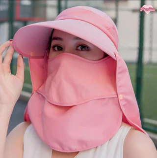 [พร้อมส่ง] หมวกกันแดดคลุมหน้า แถบตาข่ายระบายอากาศ สีพื้น สำหรับผู้ใหญ่ รอบศีรษะ 56-60 ซม. หมวกแฟชั่นผู้หญิง มี 7 สี