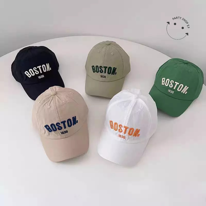 หมวกเด็ก 1ปี-6ปี รอบหัว:51-53 cm. หมวกแก๊ป (Cap) ผ้าโพลีเอสเตอร์ ปักอักษร ” BOSTON 1630 ” หมวกแฟชั่นเด็ก ขนาดปรับได้