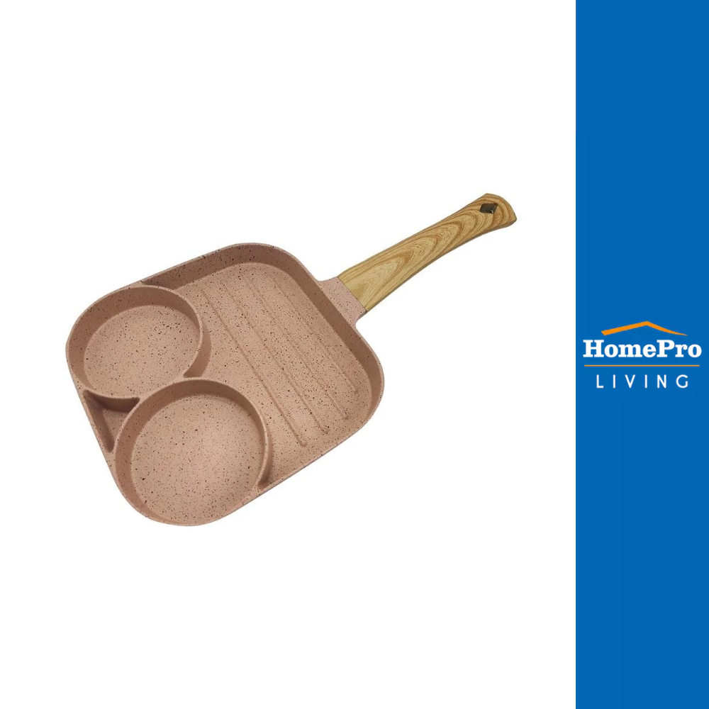 HomePro กระทะ 3 ช่อง ด้ามไม้ 18 ซม. CUTE สีชมพู IH แบรนด์ KECH