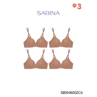 Sabina เสื้อชั้นใน (Set 4 ชิ้น) Invisible Wire (ไม่มีโครง) รุ่น Soft Doomm รหัส SBXH6002C4 สีเนื้อแทน