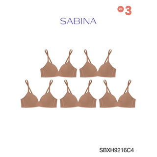 Sabina เสื้อชั้นใน (Set 5 ชิ้น) Invisible Wire (ไม่มีโครง) รุ่น Soft Doomm รหัส SBXH9216C4 สีเนื้อแทน