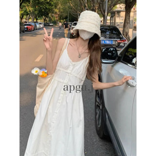 มาใหม่พร้อมส่ง💖 (DP009) eoeo white dress เดรสสายเดี่ยว เสื้อ สีขาว กระดุมผ่าหน้า สไตล์เกาหลี