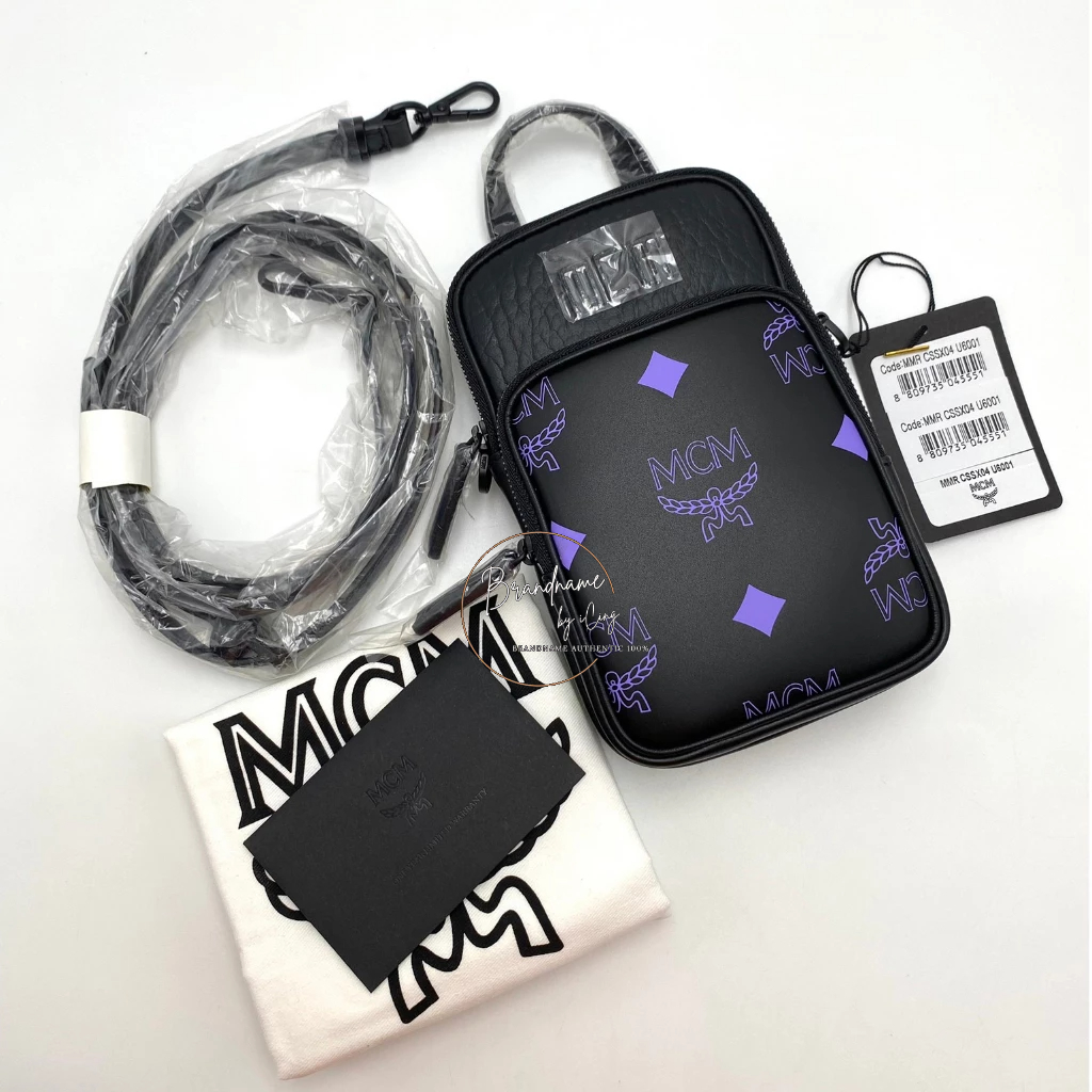 (ส่งฟรี) MCM Tech Crossbody in Color Splash Logo Leather (ช็อปคิง)