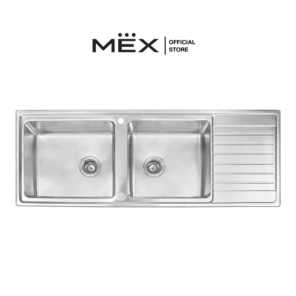 MEX รุ่น ELB230BM อ่างล้างจาน 2 หลุม 1 ที่พัก ขนาดอ่าง 130 x 50 ซม. สเตนเลส สตีล AISI 304