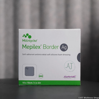 Mepilex Border Ag มีขอบกาวซิลิโคน กันน้ำ มียาฆ่าเชื้อ (ราคาต่อ 1 แผ่น)(Price per 1 sheet)