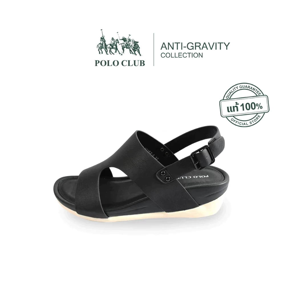 POLO CLUB รองเท้าแตะแบบสวม รุ่น P2772 สีดำ | รองเท้ารัดส้นผู้หญิง สูง 2 นิ้ว