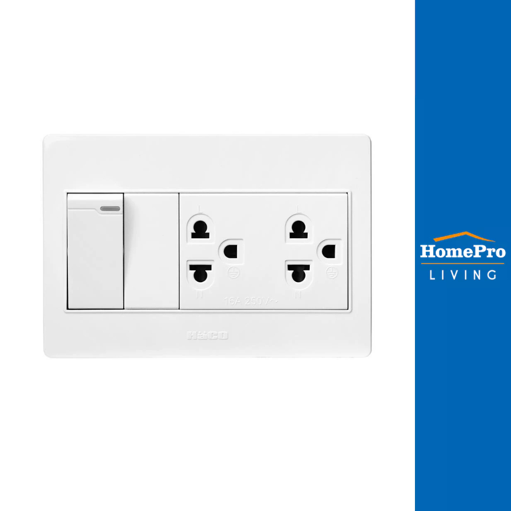 HACO ชุดเต้ารับคู่ 2 ช่อง 1 สวิตซ์ M4N-E21 สีขาว จัดส่งโดย HomePro
