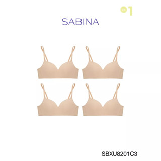 Sabina เสื้อชั้นใน  (Set 4 ชิ้น)  Invisible Wire (ไม่มีโครง) รุ่น Pretty Perfect รหัส SBXU8201C3 สีเนื้อเข้ม