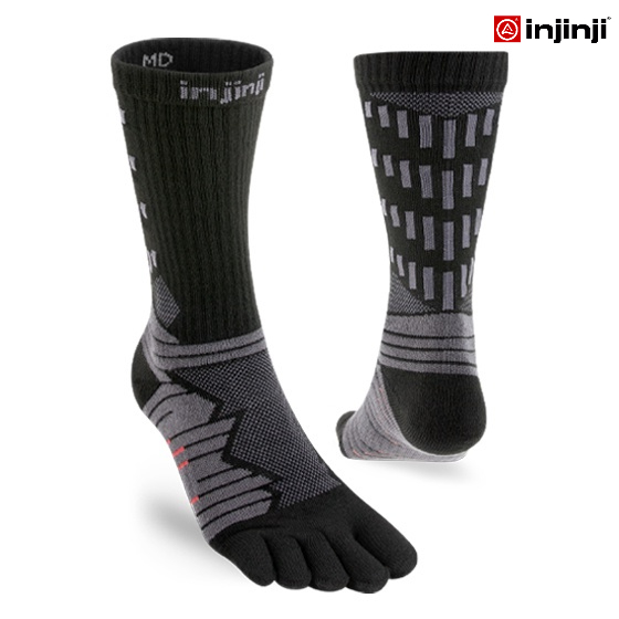 INJINJI ถุงเท้าวิ่งแยกนิ้ว รุ่นวิ่งอัลตร้า กลางแจ้ง ULTRA RUN CREW OBSIDIAN  ยาวครึ่งแข้ง สีดำเทา