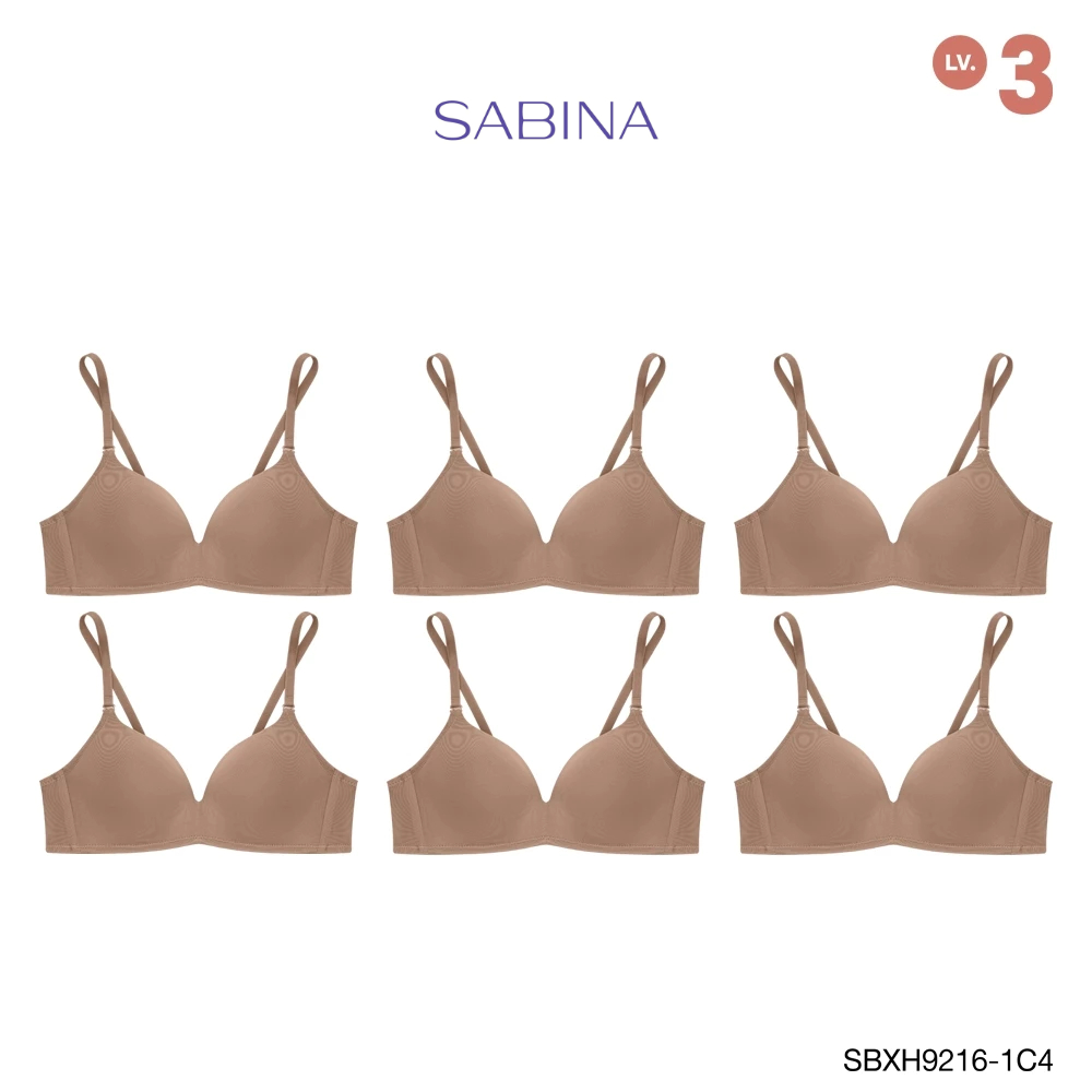 Sabina เสื้อชั้นใน (Set 6 ชิ้น) Invisible Wire (ไม่มีโครง) รุ่น Soft Doomm รหัส SBXH9216-1C4 สีเนื้อแทน