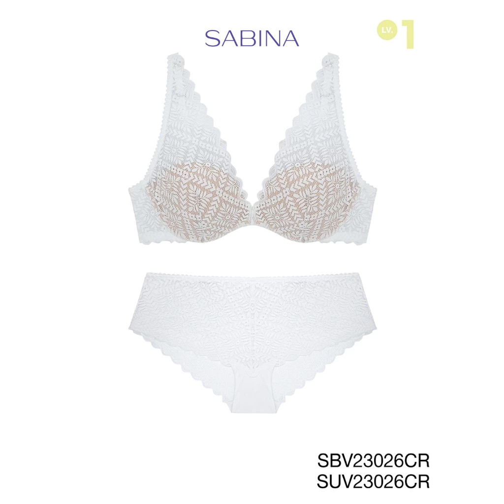 Sabina เซตชุดชั้นใน Mad Moiselle Basic Lace Winter 23 เสื้อชั้นในมีโครง รหัส SBV23026CR+SUV23026CR สีขาว