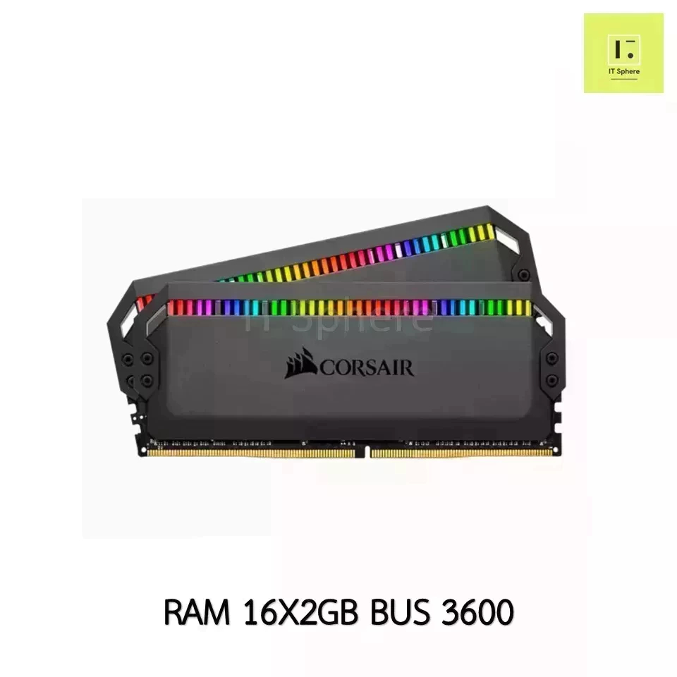 แรม Dominator 32GB Bus3600 DDR4 สีดำ (RAM CORSAIR DOMINATOR PLATINUM RGB 32GB (2 x 16GB) DDR4 3600MHz C18) for amd ryzen