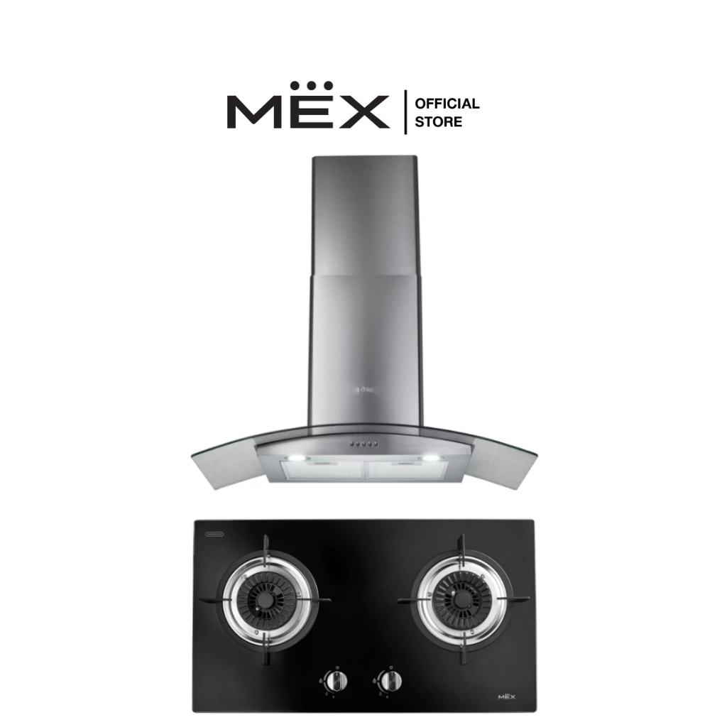 MEX Set รุ่น V712M + KV7269X90 เตาแก๊สและเครื่องดูดควันแบบกระโจมกระจกโค้ง
