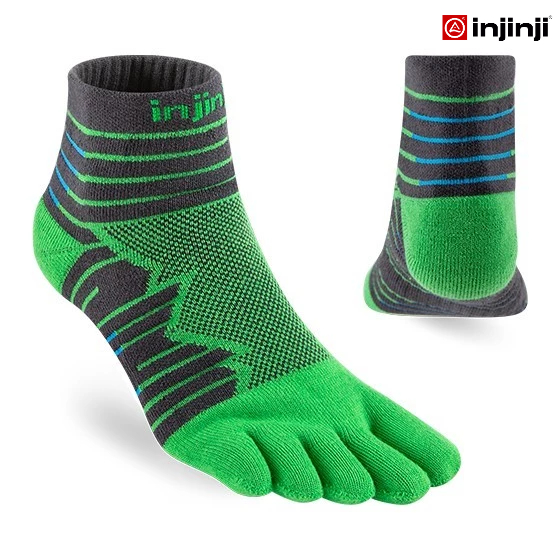 INJINJI ถุงเท้าวิ่งแยกนิ้ว ULTRA RUN MIDWEIGHT MINICREW EMERALD รุ่นวิ่งอัลตร้า หุ้มข้อ สีเขียวดำ