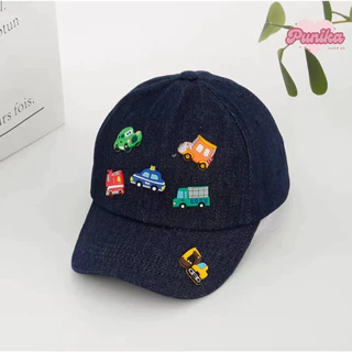 [พร้อมส่ง] หมวกแก๊ปเด็ก หมวกเด็ก 1-5 ขวบ ผ้ายีนส์วินเทจ ลายรถยนต์น่ารัก รอบหัว 50-52 cm. ปรับขนาดได้ หมวกเบสบอลเด็ก
