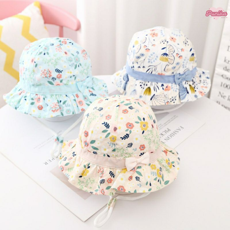 [พร้อมส่ง] หมวกเด็ก 12เดือน - 5ปี รอบหัว:50-52 cm. หมวกปีกรอบเด็กผู้หญิง ผ้าฝ้ายพิมพ์ลายดอกไม้ หมวกแฟชั่นเด็ก