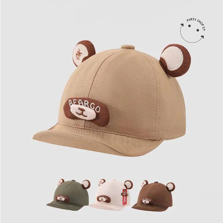 หมวกเด็ก 3เดือน-2ปี รอบหัว:46-48 cm. หมวกแก๊ป ผ้า COTTON แต่งลายหมี หมวกแฟชั่นเด็ก ขนาดปรับได้