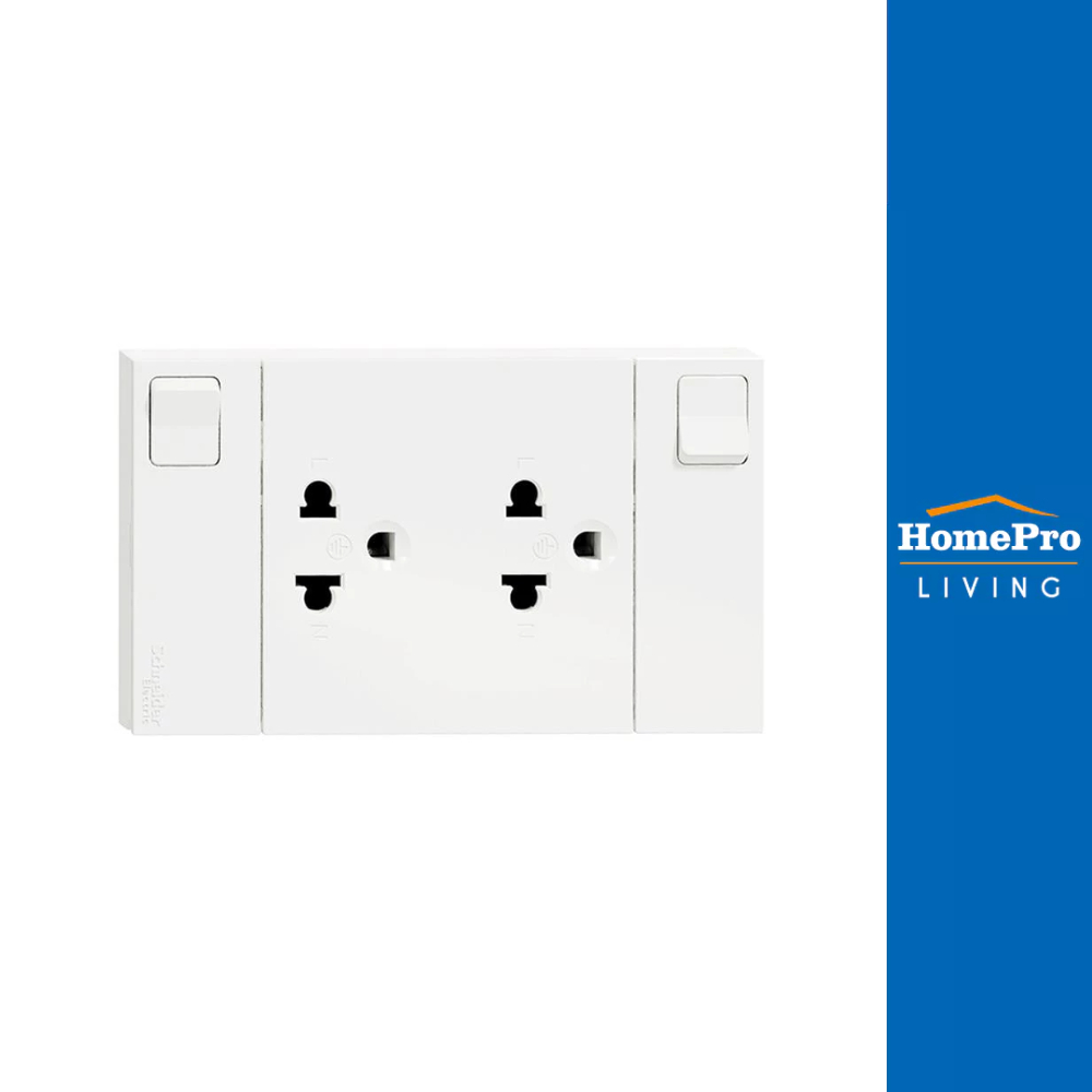 SCHNEIDER ชุดเต้ารับคู่ 3 ขา + สวิตช์ควบคุม M3T_SIS_WH สีขาว จัดส่งโดย HomePro