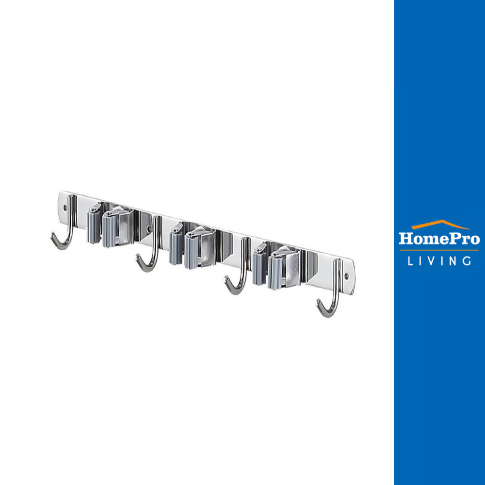 PLIM ที่แขวนไม้ม็อปติดผนัง TITAN 3คลิป 4ตะขอ สีเทา จัดส่งโดย HomePro