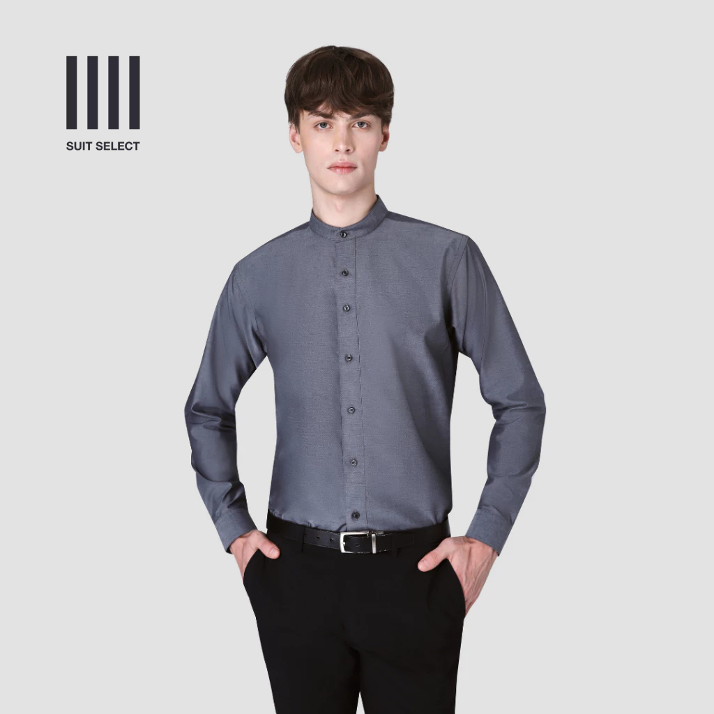 SUIT SELECT Stand Plain Shirt (Dark Gray) เสื้อเชิ้ตคอจีนสีเทา