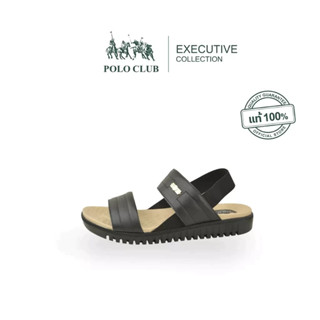 POLO CLUB รองเท้ารัดส้นหนังแท้  รุ่น P2791 สีดำ | รองเท้ารัดส้นผู้หญิง รองเท้าหนังแท้