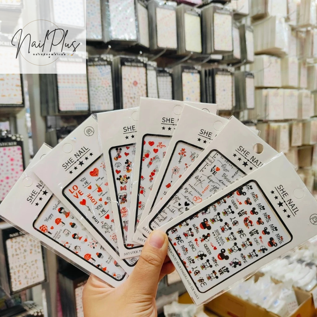 สติกเกอร์ติดเล็บ 3D วาเลนไทน์ ลายหัวใจ ดอกไม้ หมี การ์ตูน น่ารักๆ Valentine's Day (รหัส EB/SHE)
