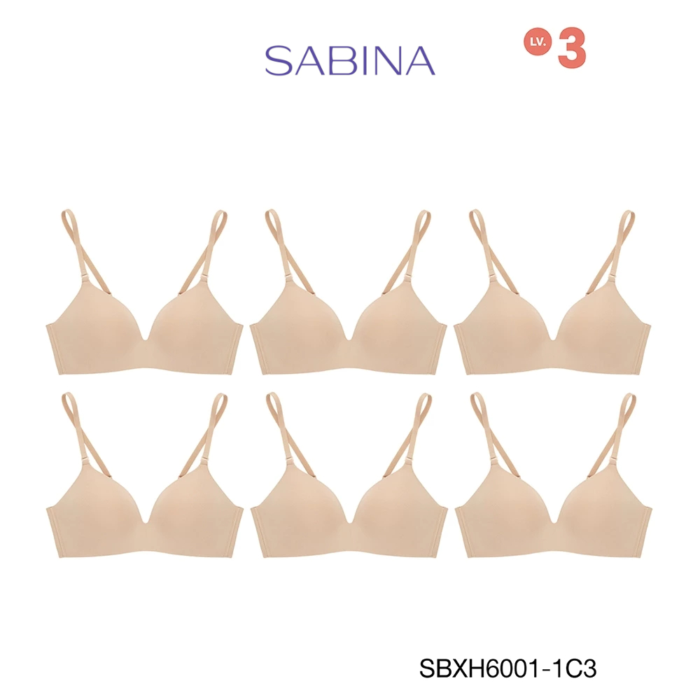 Sabina เสื้อชั้นใน (Set 6 ชิ้น) Invisible Wire (ไม่มีโครง) Seamless Fit รุ่น Soft Doomm รหัส SBXH6001-1C3 สีเนื้อเข้ม