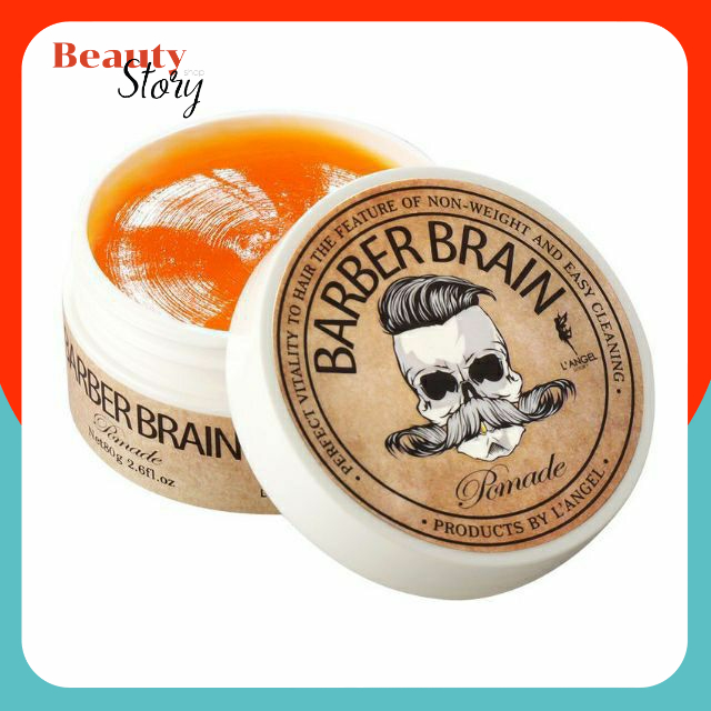 💀L'ANGEL Barber Brain Pomade 80g จัดแต่งทรงผมชาย แนววินเทจ (บาร์เบอร์เบรน โพเมด ส้ม) หวีเรียบ เท่ห์ๆ หล่อ อยู่ทรงทั้งวัน